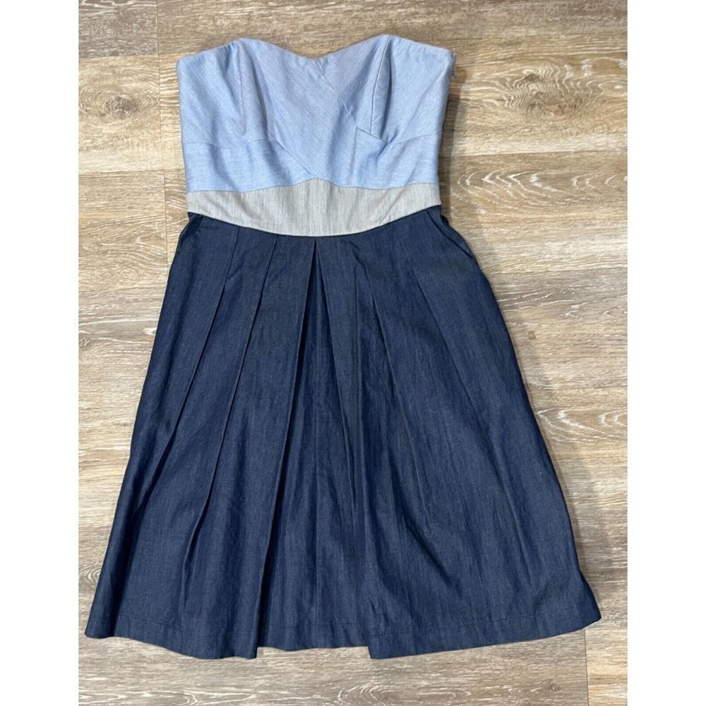 Anthropologie Blue Strapless Pleated A-line Dress